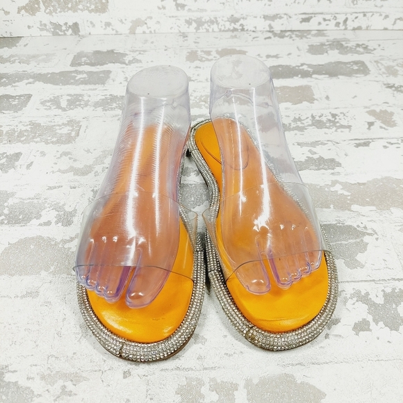 Schutz Alicina Slide in Bright Tangerine Orange Silver Crystal Sandal E205 - Picture 3 of 14